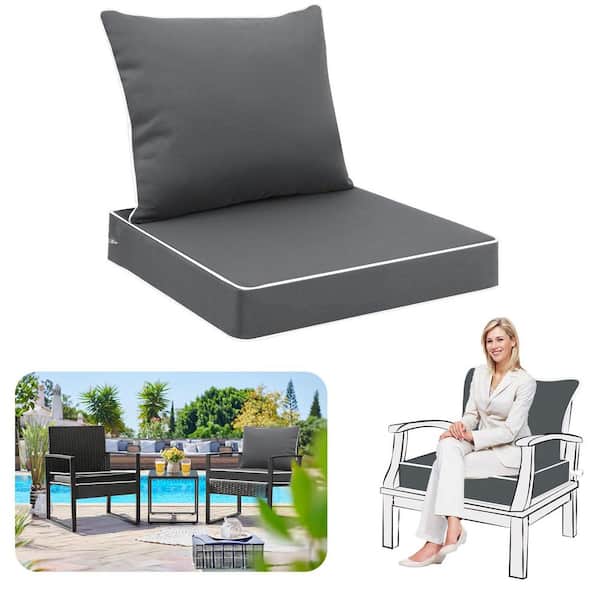 YLLN 24 in x 24 in x 4 in Deep Seating Outdoor Lounge Chair Cushion, Weather-Proof, Fade Resistant Patio Cushion, Grey