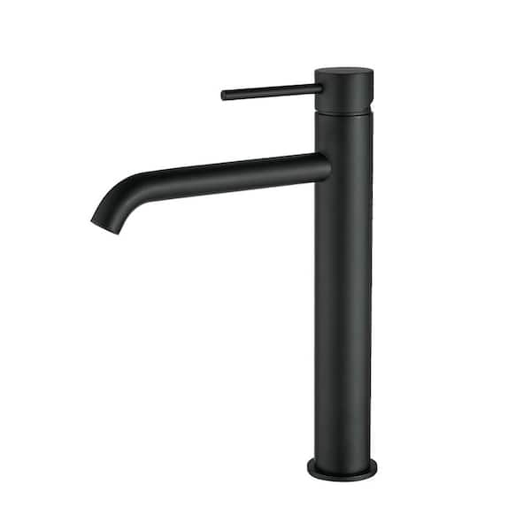 11.14 in. H Single Handle Single Hole Bathroom Faucet with Aerator in Black