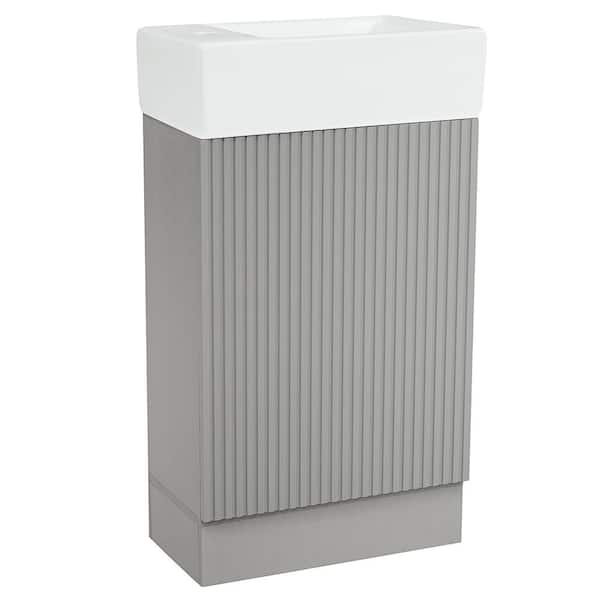 JimsMaison 19 in. W x 11 in. D x 33 in. H Single Sink Freestanding Bath Vanity in Grey with White Ceramic Top