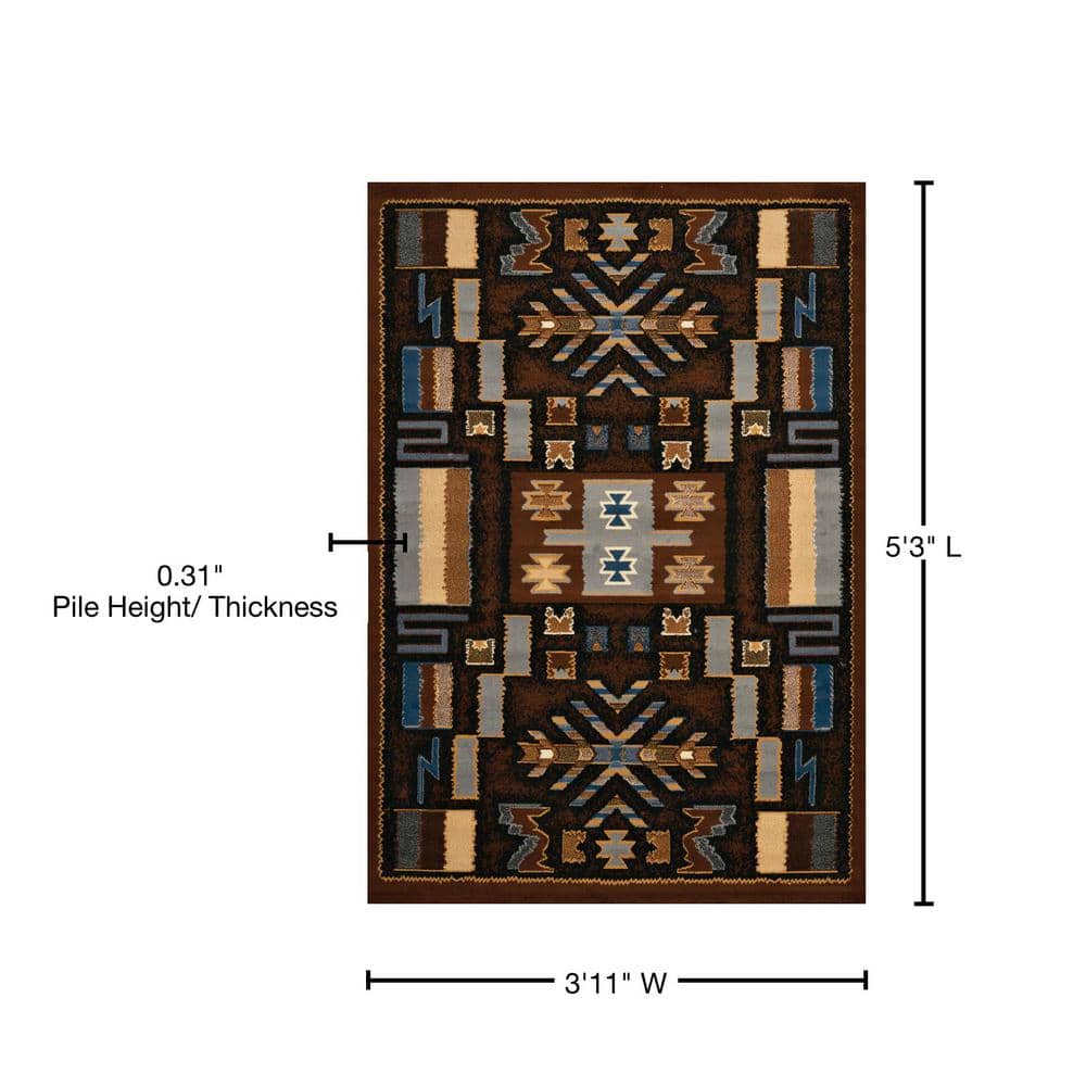 Southwestern Geometric Brown Synthetic 4' x 6' Area Rug