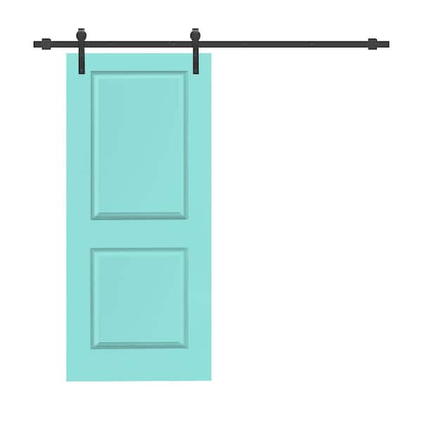 CALHOME 30 in. x 80 in. Mint Green Stained Composite MDF 2-Panel Interior Sliding Barn Door with Hardware Kit