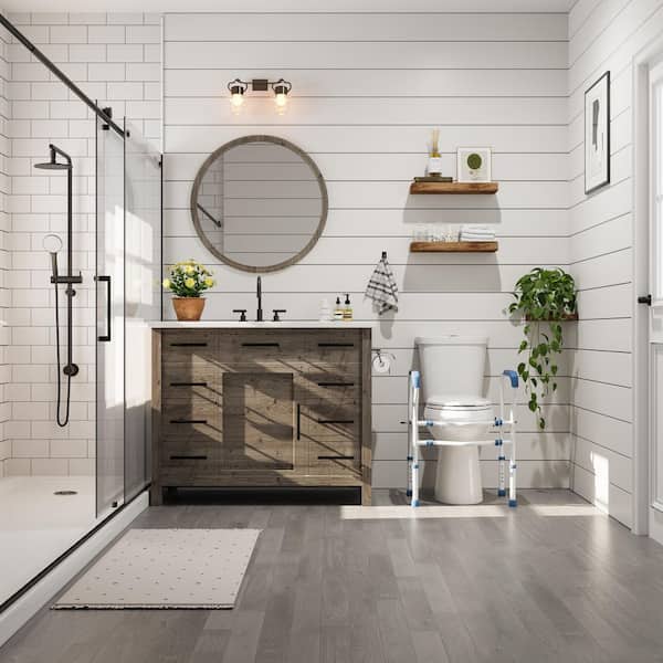 21 in. Heightened 1.1/1.6 GPF Dual Flush Elongated 2-Pcs Toilet in White with Toilet Safety Rail with Adjustable Height