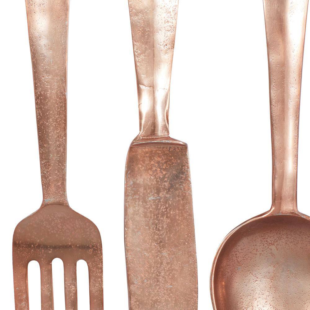 Gold Aluminum Knife, Spoon, and Fork Wall Sculpture Set