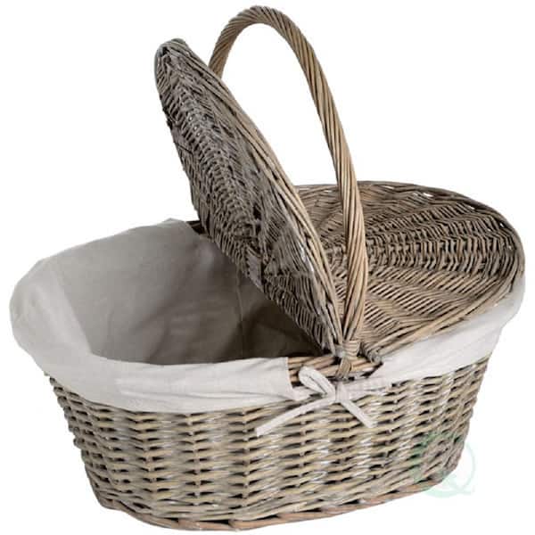 Vintiquewise 13 in. W x 10.5 in. D x 5 in. H Willow Oval Picnic Basket with Lid