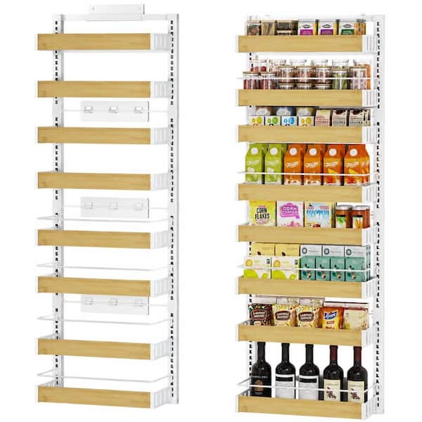8 Tier Over the Door or Wall Mount Black Adjustable Basket Spice Rack Organizer with Support Bars
