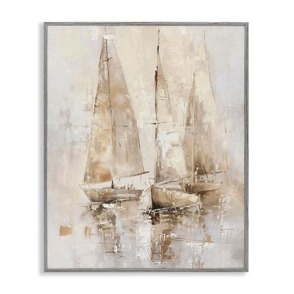 Neutral Sailing on Sea by Nina Blue Gray Framed Coastal Giclee Art Print 30 in. x 24 in.