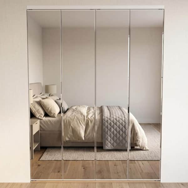 42 in. x 80 in. Beveled Edge Mirror Solid Core MDF Interior Closet Bi-Fold Door with White Trim