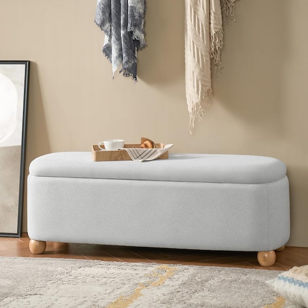 JAYDEN CREATION Telmo Grey Modern Storage Bench with Solid Wood Legs