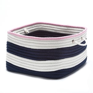 Maritime 18 in. x 18 in. x 12 in. Pink and Navy Stripe Polypropylene Basket
