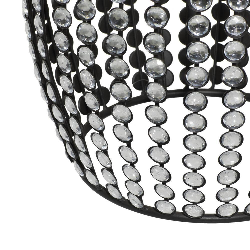 Glam Black Iron and Wood Round Accent Table with Crystal Embellishments