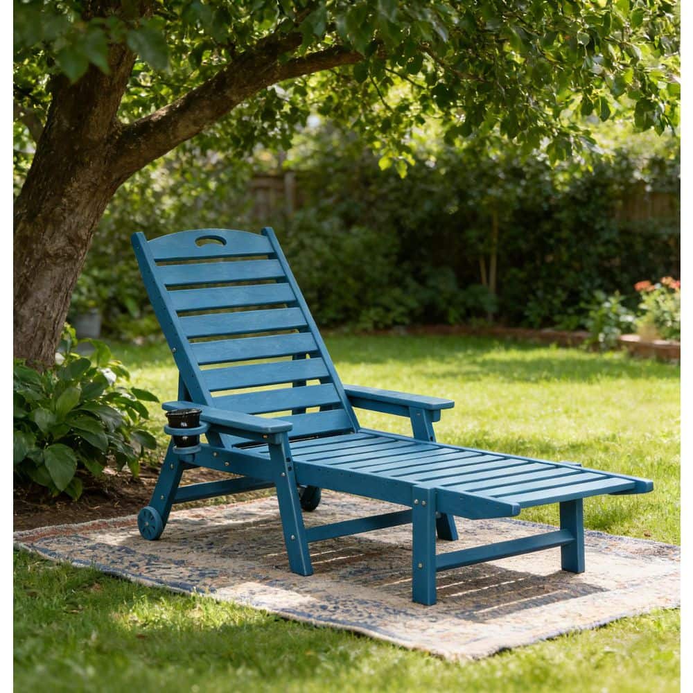 Navy Blue 1-Piece Plastic Outdoor Chaise Lounge with 4-Position