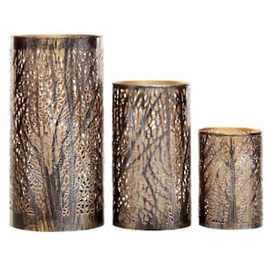Brown Metal Eclectic Candle Lantern (Set of 3)