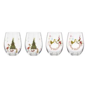 Merry Grinchmas 16 oz. Tumbler Stemless Wine Glass Set (Set of 4)