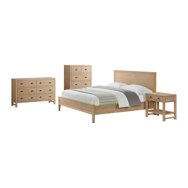 Alaterre Furniture Arden Light Driftwood 4-Piece Bedroom Set With King Bed, Nightstand, 5-Drawer Chest, 6-Drawer Dresser
