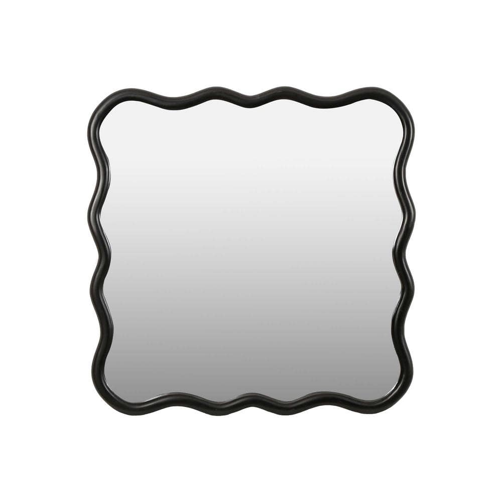 36 in. W x 36 in. H Black Modern Wavy Square Solid Wood Wall Mirror