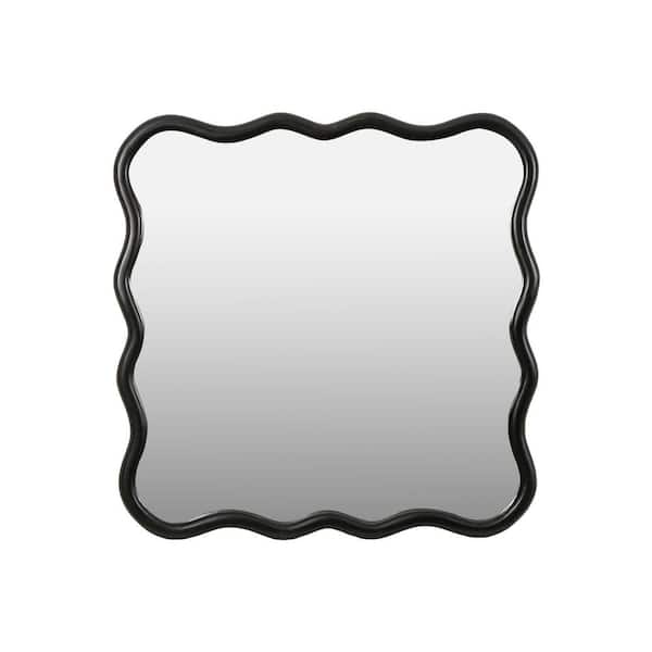 Unbranded 36 in. W x 36 in. H Black Modern Wavy Square Solid Wood Wall Mirror