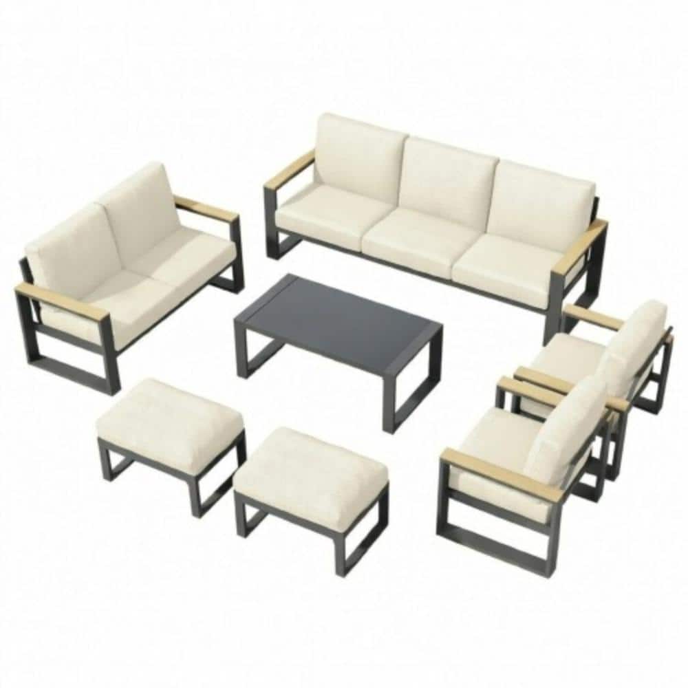 7-Piece Metal Outdoor Conversation Patio Furniture Set with Beige Cushions price history on PriceWatchPro