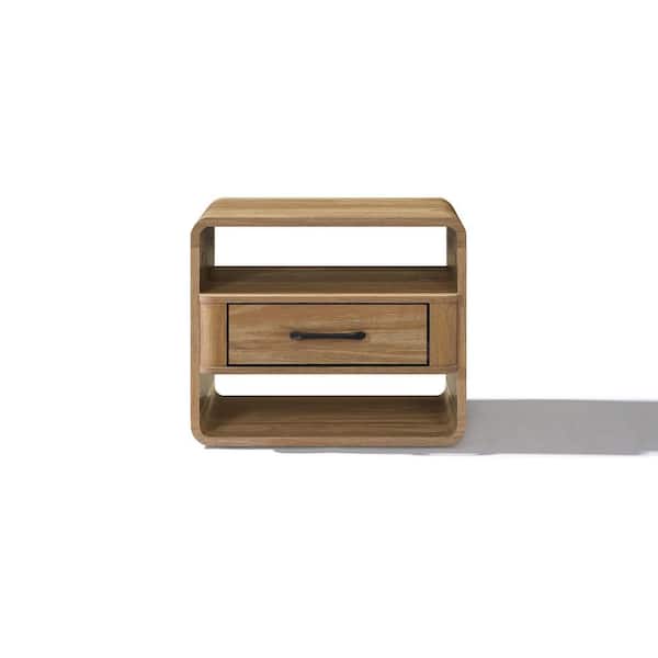 18.9 in Oak Square Manufactured Wood 1-Drawer 2-Shelf End Table and Nightstand