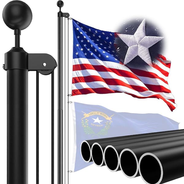 25FT Heavy Duty Flag Pole-13 Gauge Extra Thick Aluminum Flagpole kit with 5x3 Nylon Embroidered Flag-Black