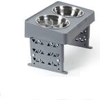 Elevated Dog Bowls, Adjustable Raised Dog Bowl Stand with Slow Feeder in Gray