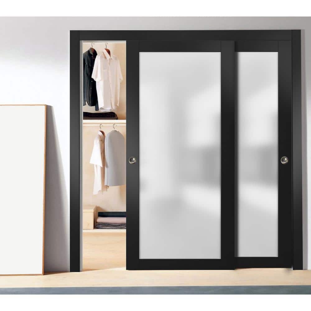 Black Solid Core Frosted Glass Bypass Doors 48 x 80 Inches