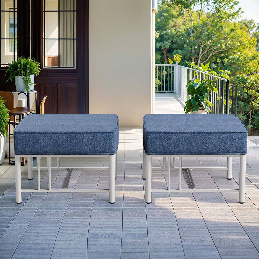 BoulderSeat White Metal Outdoor Ottoman with 5 In. Blue Olefin Cushions (2-Pack) price history on PriceWatchPro