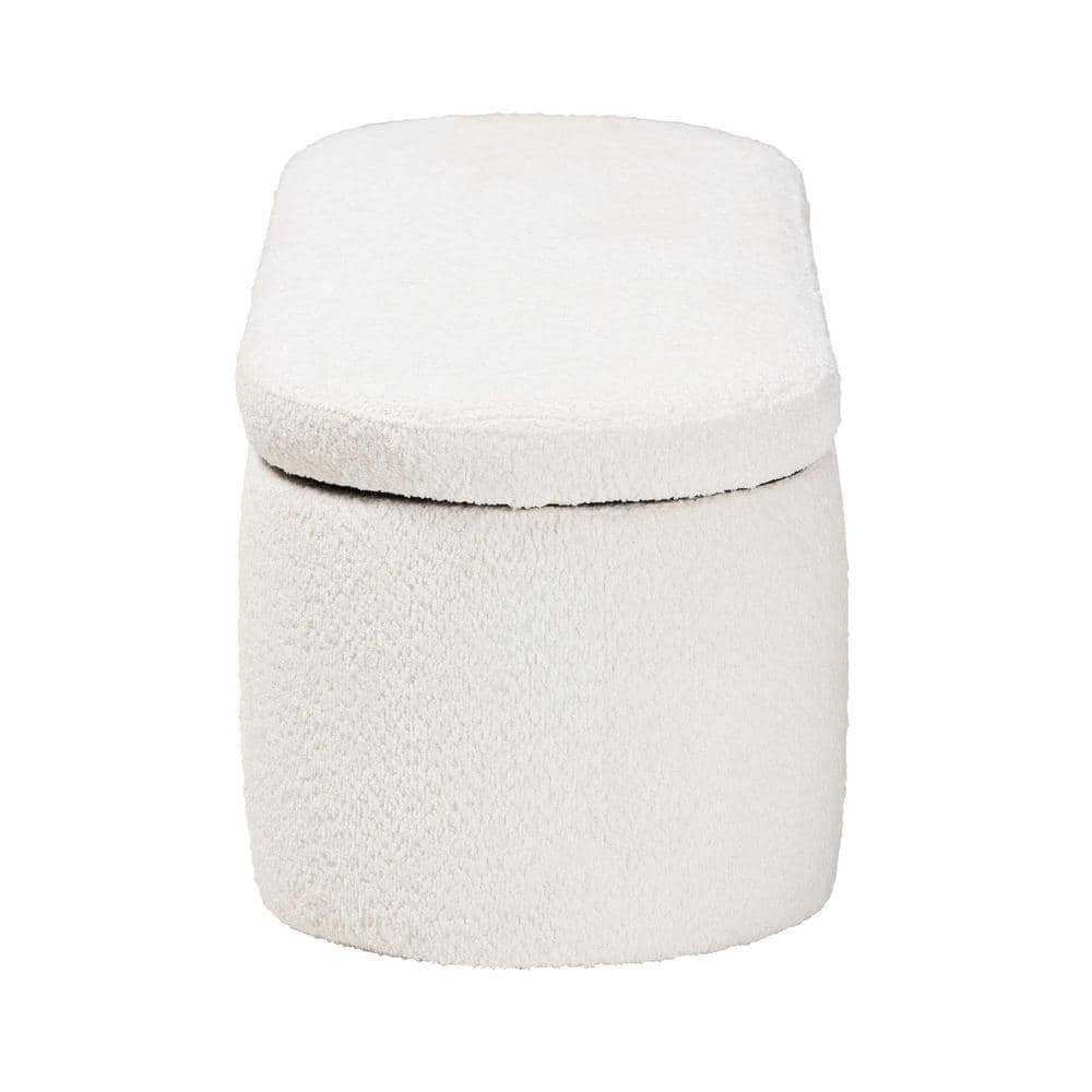 Lavina White Teddy-Bear Fabric Storage Bench with Wooden Legs