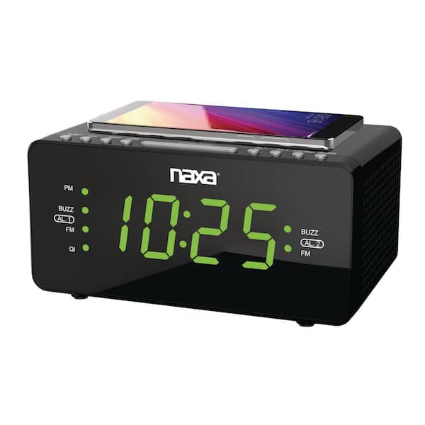 Naxa Dual Alarm Clock with Qi Mobile Phone Wireless Charging Function