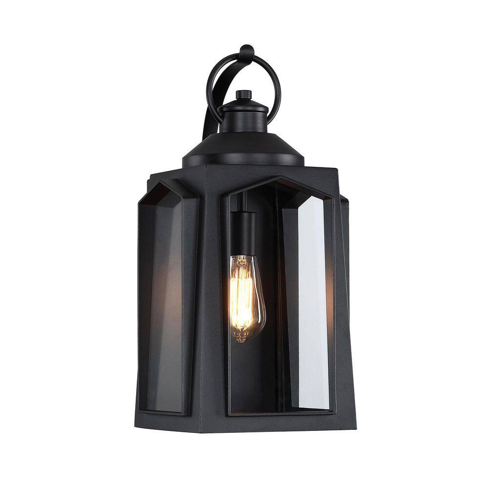Modern 1-Light Black Porch Outdoor Wall Sconce Cylinder with Clear Seeded G