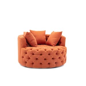 Orange Linen Modern Swivel Accent Chair Barrel Chair for Hotel Living Room with 3 Pillows