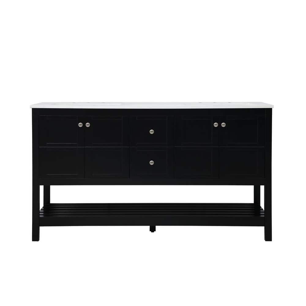 Simply Living 60 in. Single Bathroom Vanity in Black with Quartz Vanity Top