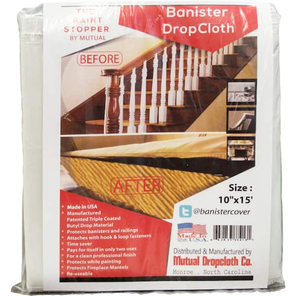 The Paint Stopper by Mutual 10 in. x 15 ft. White Banister Railing Triple Coated Butyl Drop Cloth
