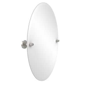 Tango Collection 21 in. x 29 in. Frameless Oval Single Tilt Mirror with Beveled Edge in Polished Nickel