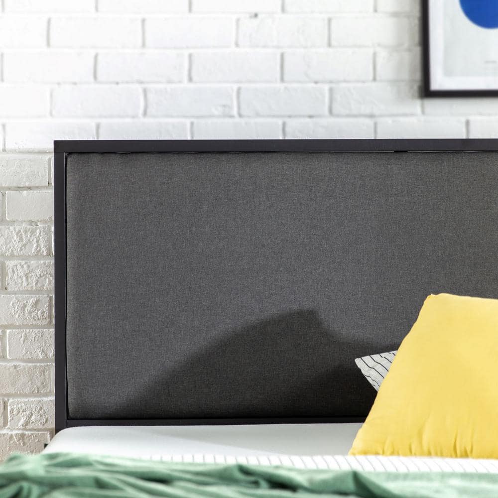 Christina King Gray Upholstered Metal Platform Bed with Headboard
