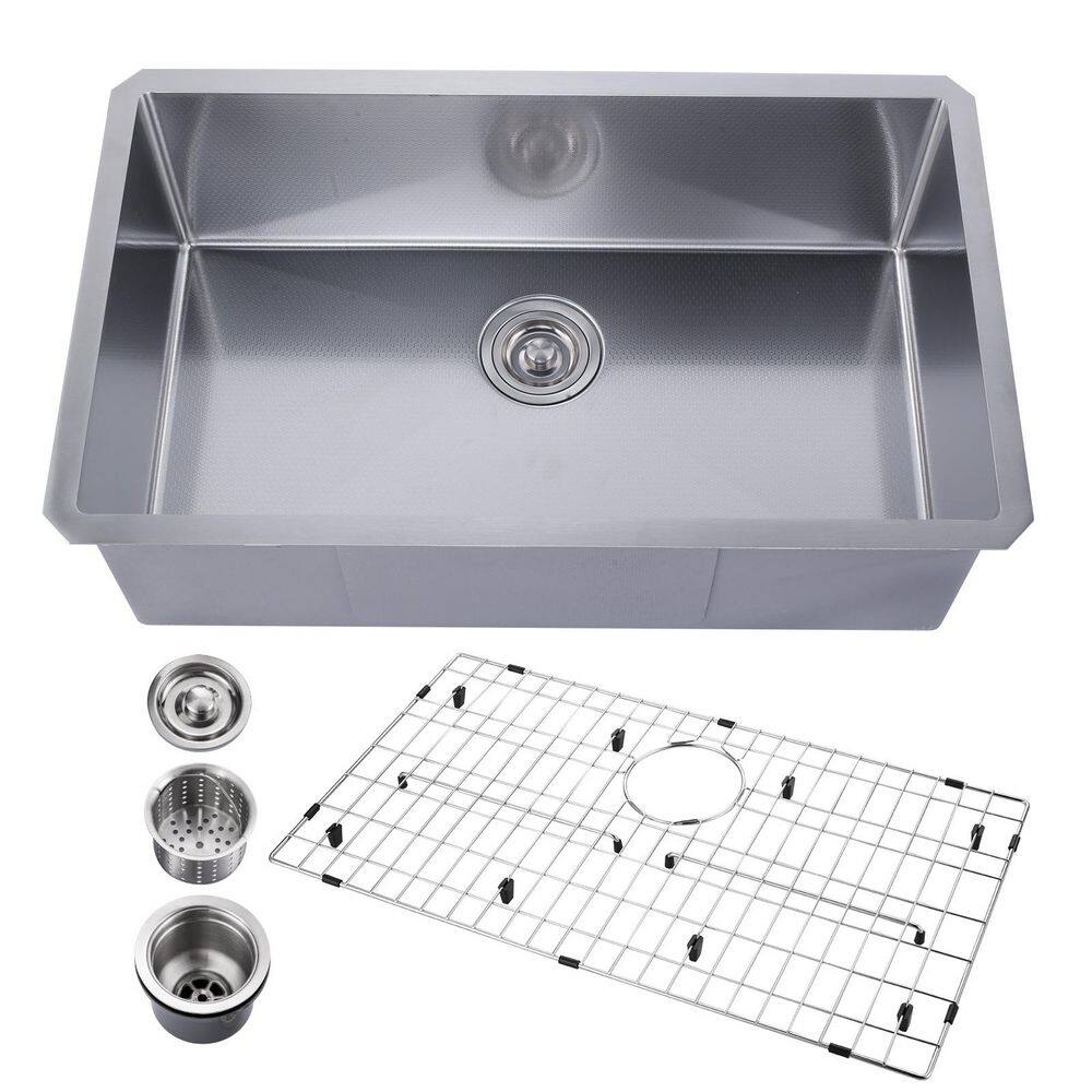 30 in. Undermount Single Bowl 18-Gauge Gunmetal Stainless Steel Kitchen Sink with Bottom Grids in Brushed Nickel price history on PriceWatchPro