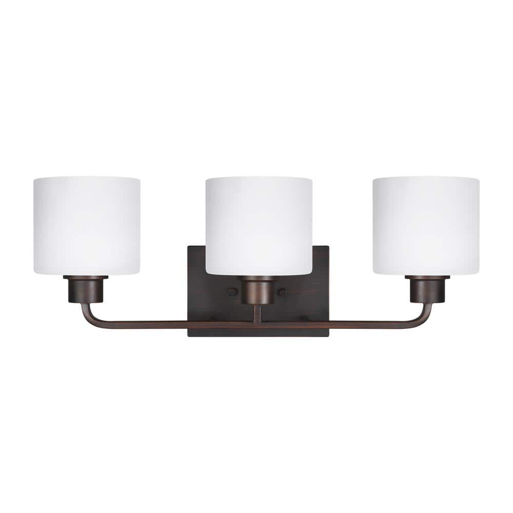 Canfield 3-Light Bronze Wall/Bath Fixture with Etched White Glass