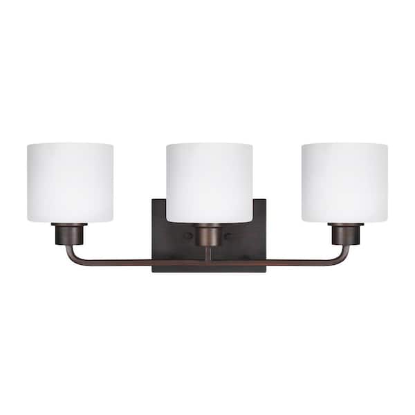 Generation Lighting Canfield 23 in. 3-Light Burnt Sienna Minimalist Modern Wall Bathroom Vanity Light with Etched White Glass Shades
