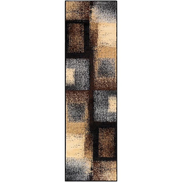 Livabliss Sora Dark Brown 2 ft. 2 in. x 7 ft. 6 in. Geometric Runner Rug