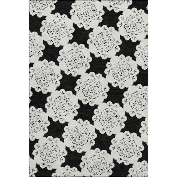 Mayfield Premium Machine Washable Abstract AMF2352 Black 5 ft. x 7 ft. 6 in. Area Rug