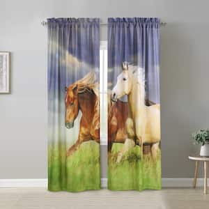 Photo Real Multi Polyester Print 74 in. W x 84 in. L Rod Pocket Indoor Light Filtering Curtains (Double Panels)