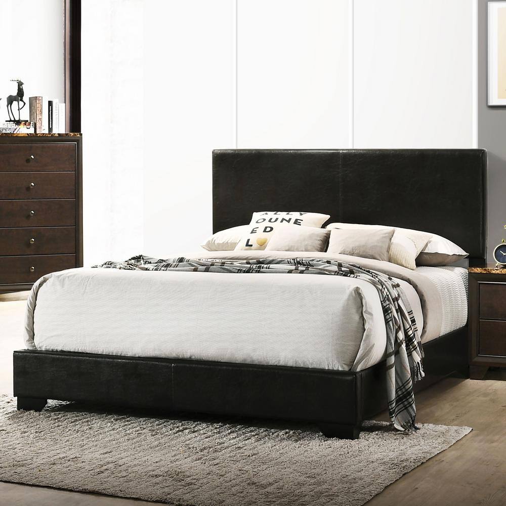 Black Faux Leather Upholstered Queen Bed with Tufted Headboard
