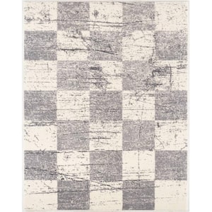 Nova Modern White Grey 3 ft. 9 in. x 5 ft. 6 in. Abstract Area Rug
