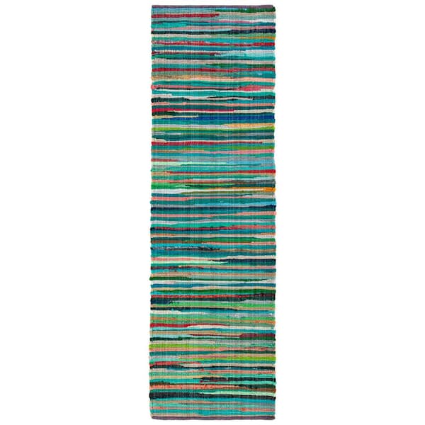 Rag Rug Green/Multi 2 ft. x 5 ft. Striped Runner Rug