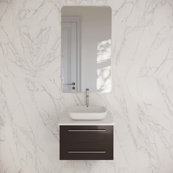 Fresca Lucera 24 in. Single Sink Wall Mount Floating Espresso Bath Vanity with White Quartz Top and Vessel Ceramic Sink