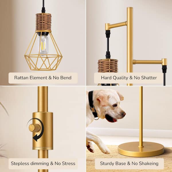 EDISHINE 65 in. Gold 3-Light LED Edison Bulbs Smart Dimmable