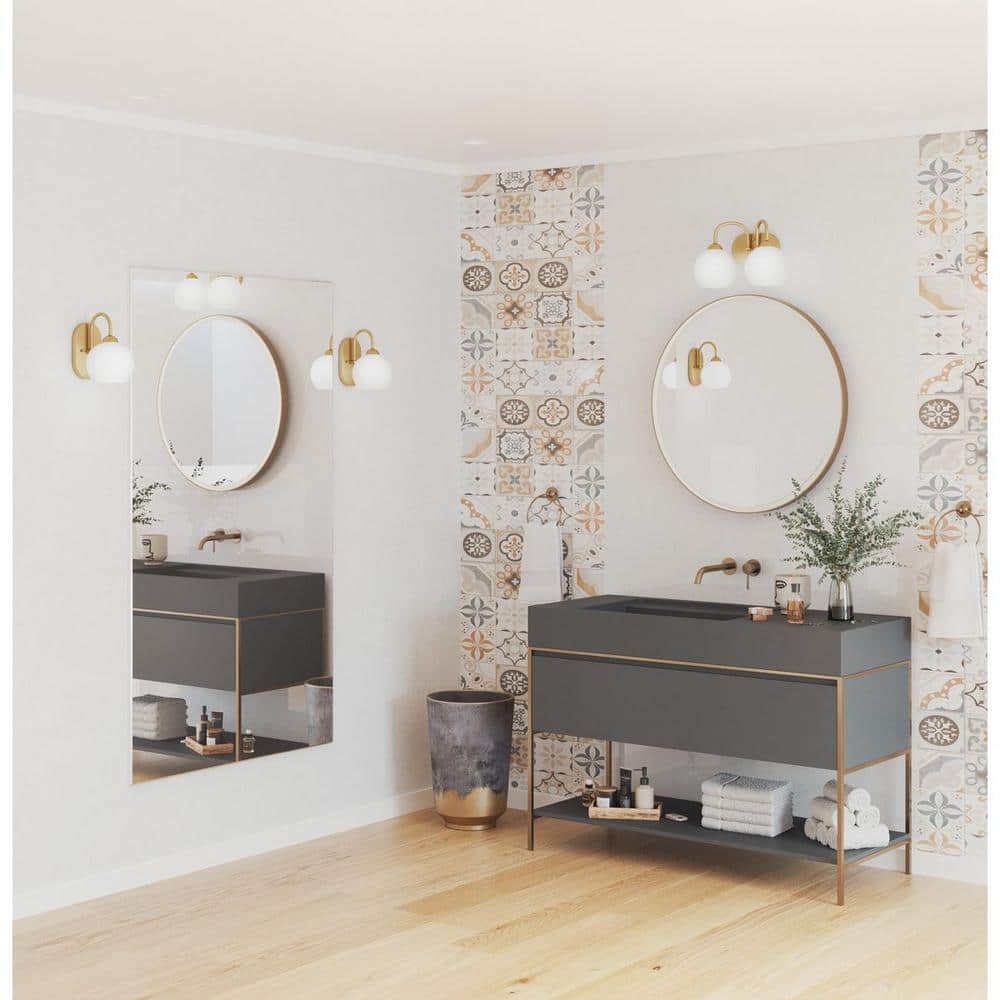 Vintage Gold and White Glass Globe Bath Wall Light