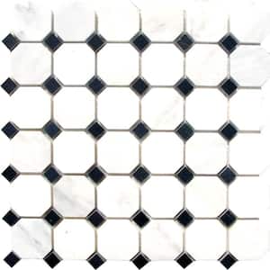 Greecian White Riptide Octagon 12 in. x 12 in. Polished Marble Look Floor and Wall Tile (10 sq. ft./Case)