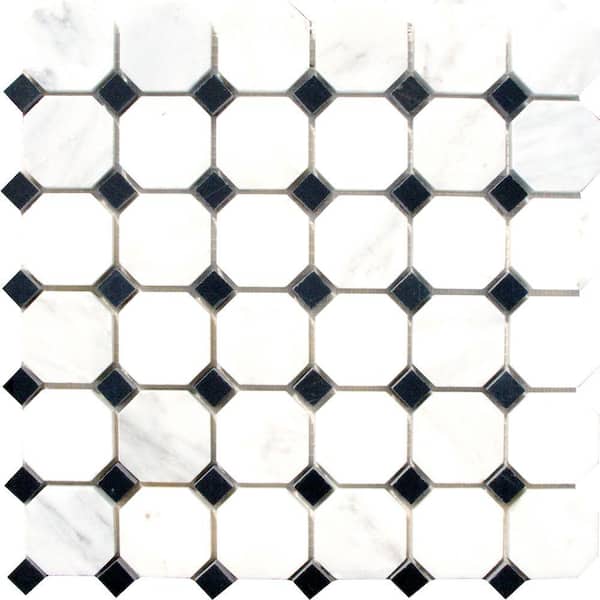 Greecian White Riptide Octagon 12 in. x 12 in. x 0.38 in. Polished Marble Mesh-Mounted Mosaic Tile (10 sq. ft. /Case)