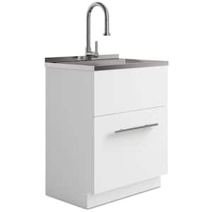 Metro All-in-One 28 in. Utility Laundry Sink with Cabinet in Pure White Drop-In