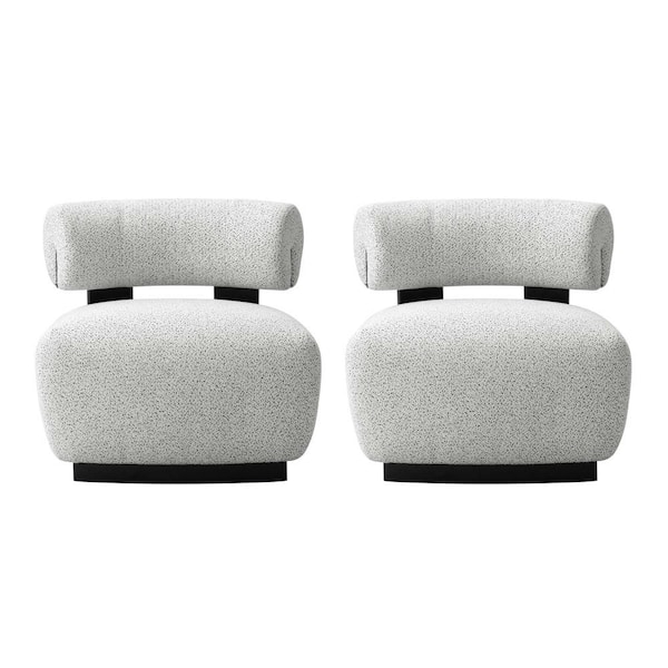 Manhattan Comfort Bartow Modern Ivory and Black Woven Fabric Upholstered Accent Side Chair (Set of 2)